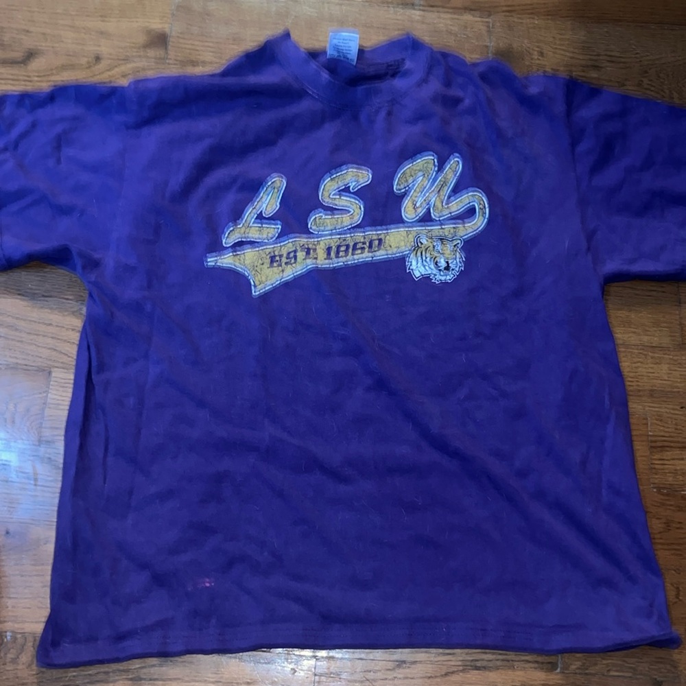 Vintage 90s Soffe Louisiana State LSU Tigers Short Sleeve T Shirt Purple men's L